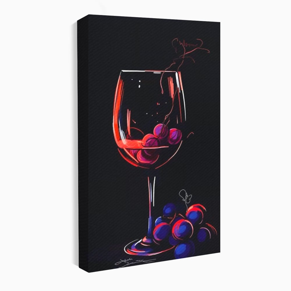 Tablou canvas cu tablou canvas cu pahar de vin si struguri, fara rama, pe sasiu de lemn